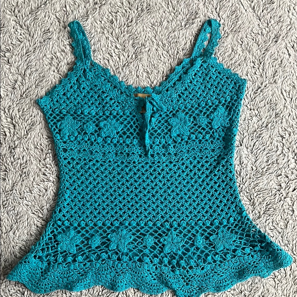 Forever 21 Teal Crochet Lace Tank Top